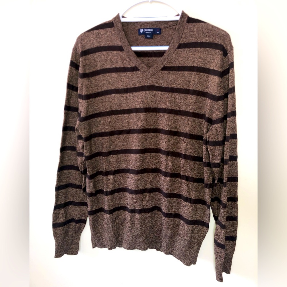 Daniel Cremieux Men’s Striped V-Neck Pullover Sweater Small Brown